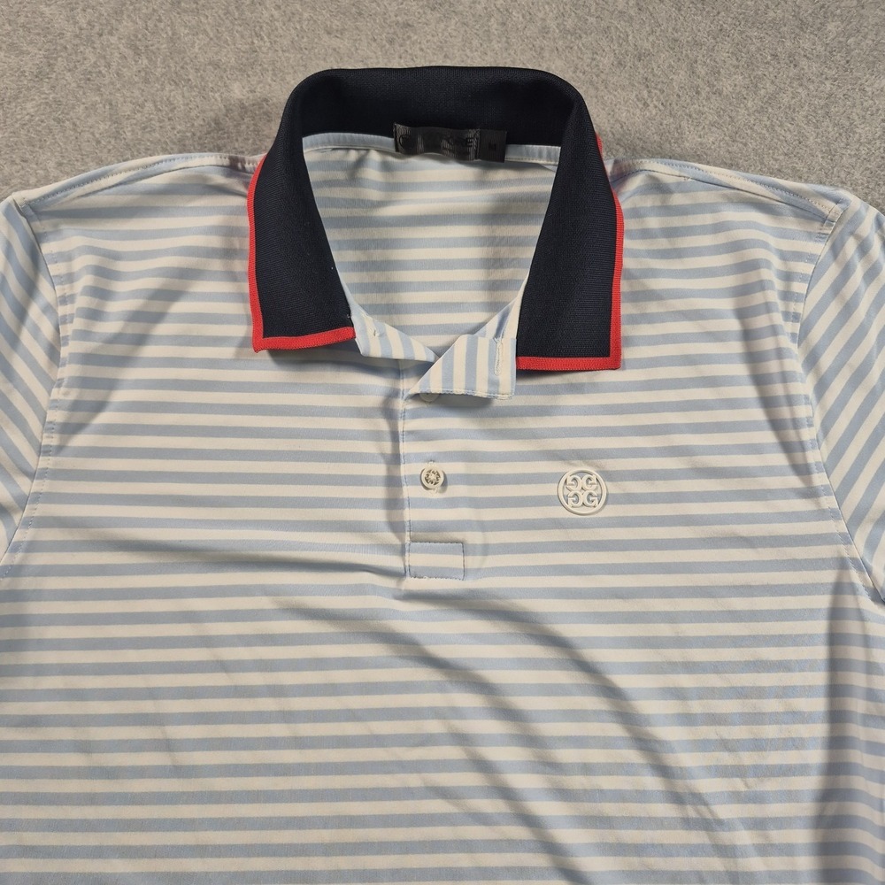 G/FORE Polo M Mens Blue White Striped Short Sleeve Performance Golf Polo